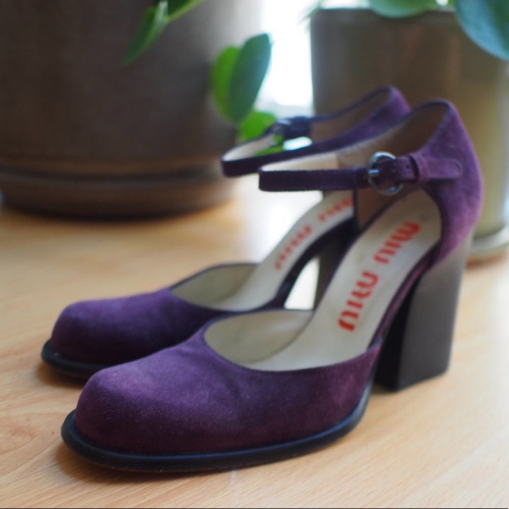 vintage purple suede miu miu mary jane heels